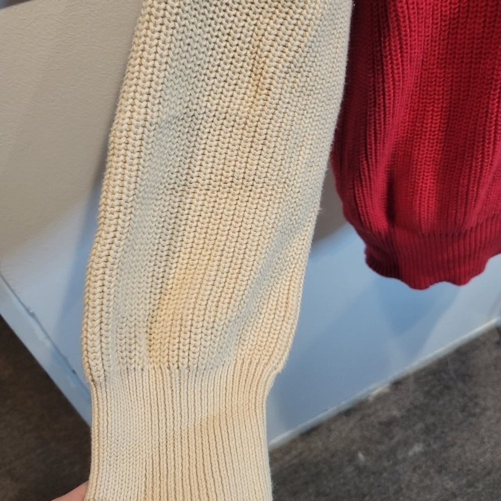 Mng Size M Red/Beige Colorblock Statement Sweater - image 3